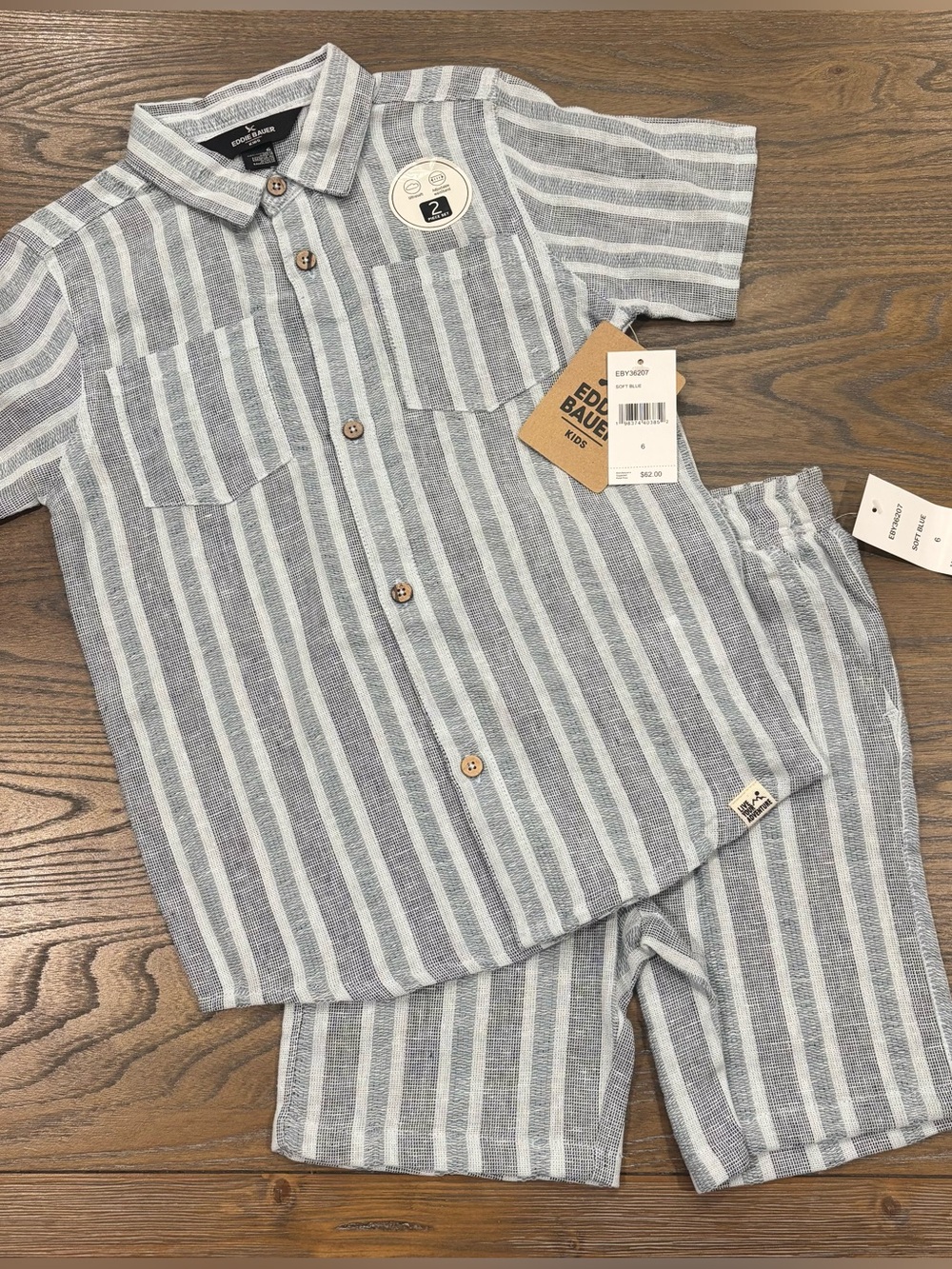 Eddie Bauer | Blue Striped Short Sleeve Shirt & Shorts Set | Boys Size 6